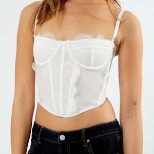PacSun LA Hearts Lace Trim Mesh Corset White Top